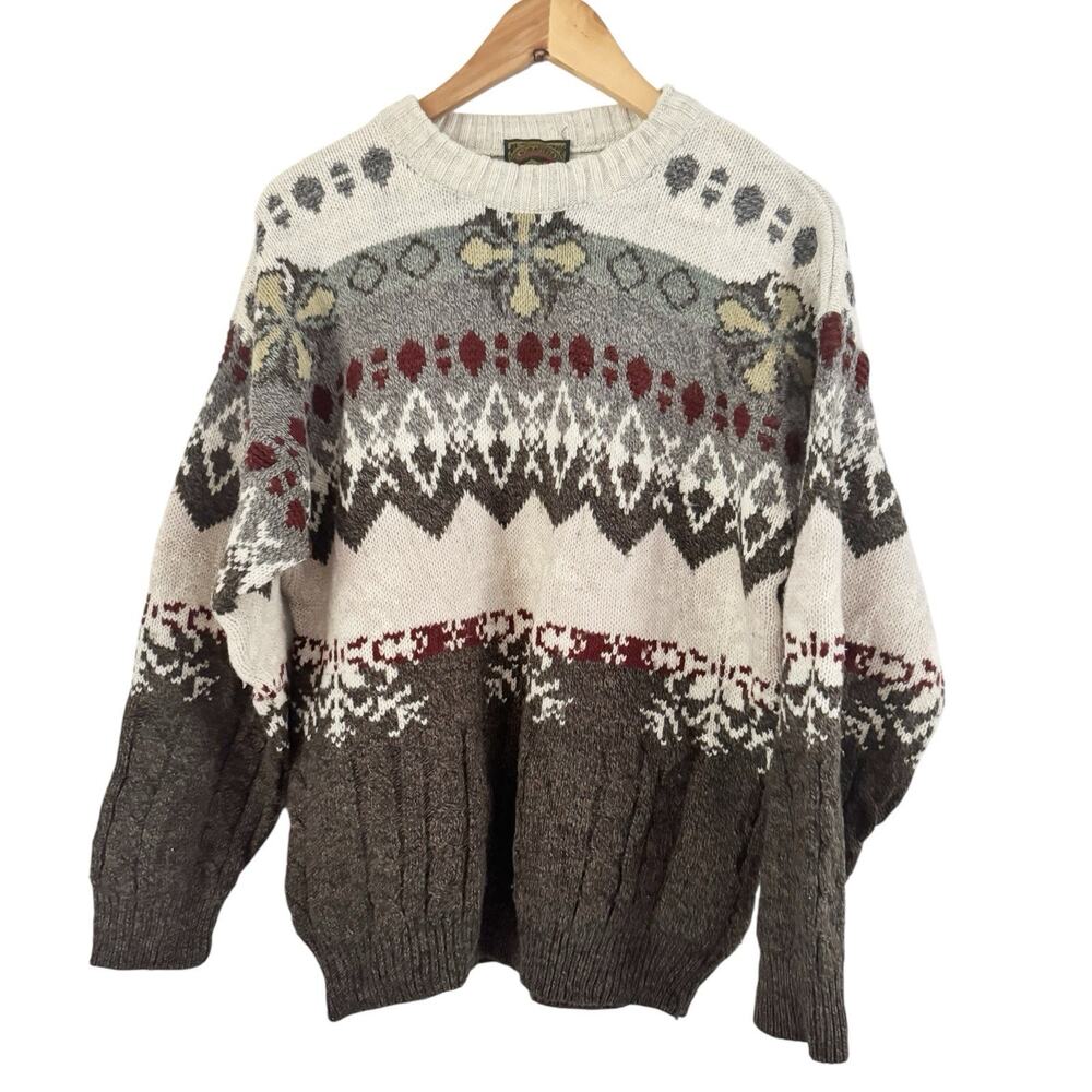Noba Vintage Italian Wool Blend Fair Isle Crewneck Sweater Women’s Size Large